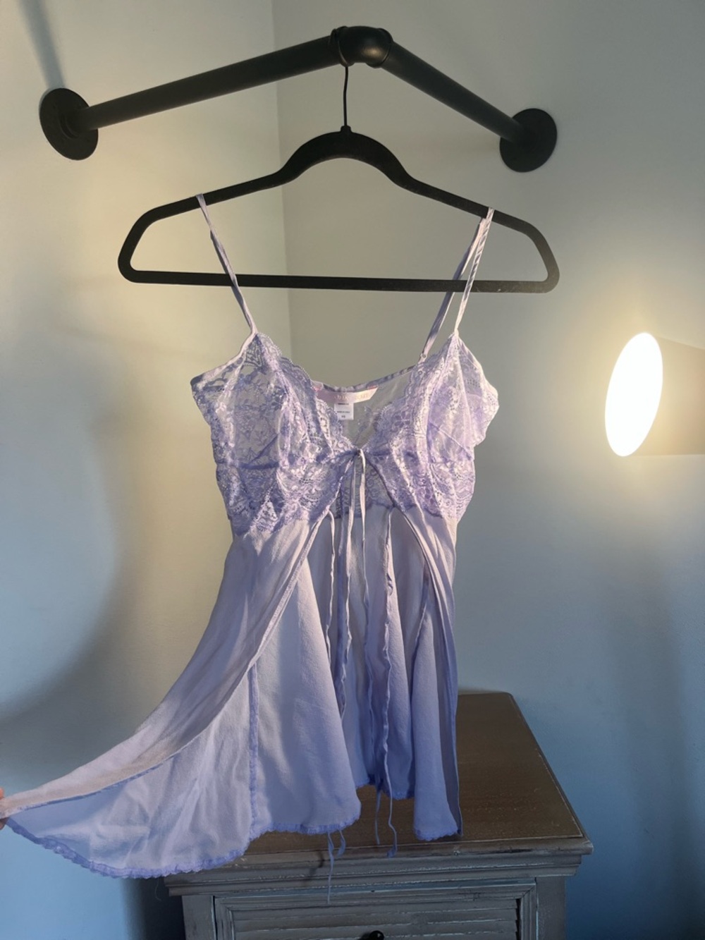 Victoria's Secret Lavender Lace Chemise slip dress with Tie Front
